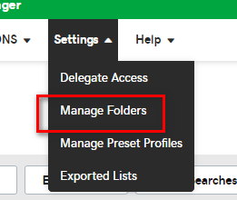 GoDaddy dialog box with option for Manage Folders