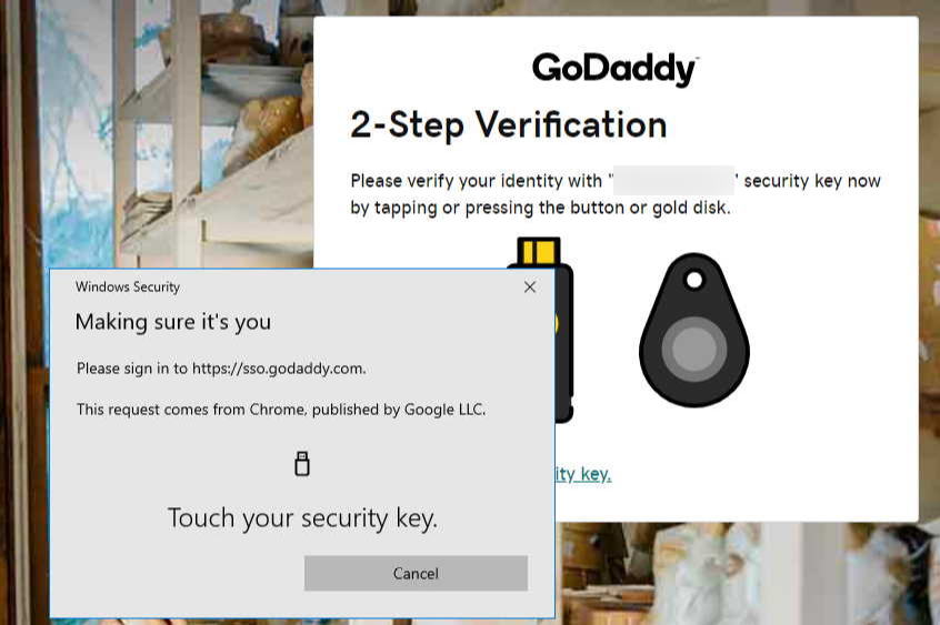 Upgrading GoDaddy two-factor authentication to a physical key