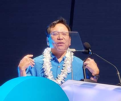 NTT Communications President and CEO Tetsuya Shoji speaks at the PTC 2020 Conference. (Photo: Rich Miller)