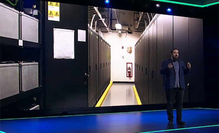 Amazon Senior VP of Infrastructure Peter DeSantis offers a look inside a power room at an AWS data center during this week's re:Invent 2020 conference. (Image: AWS)