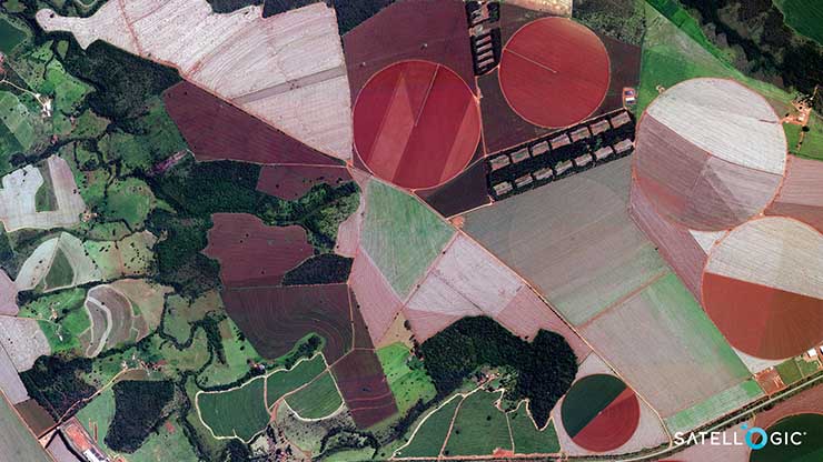 A Satellogic image of farmland in Brazi. Space imagery is becoming a bigger business for cloud players like AWS. (Image: Satellogic)