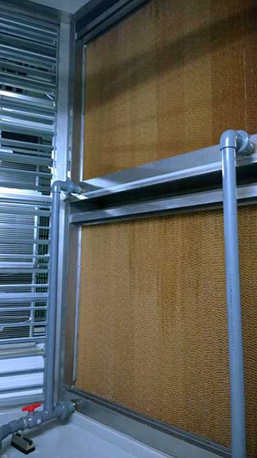 Fresh air passes through dampened cooling media inside a Facebook data center in North Carolina. (Photo: Rich Miller)