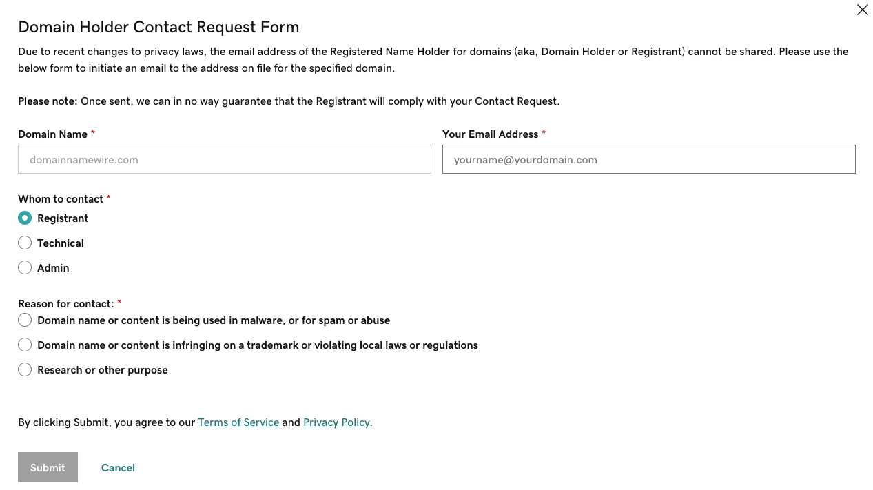 A flaw in GoDaddy’s Whois contact form